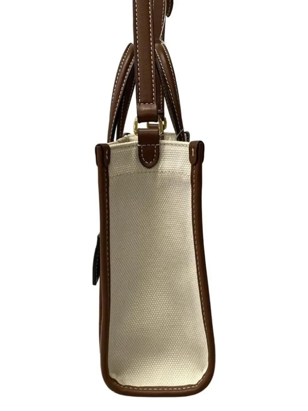 Burberry Mini Fraya Tote 8044143 Cream Brown Canvas Leather Shoulder Bag - Picture 2 of 14